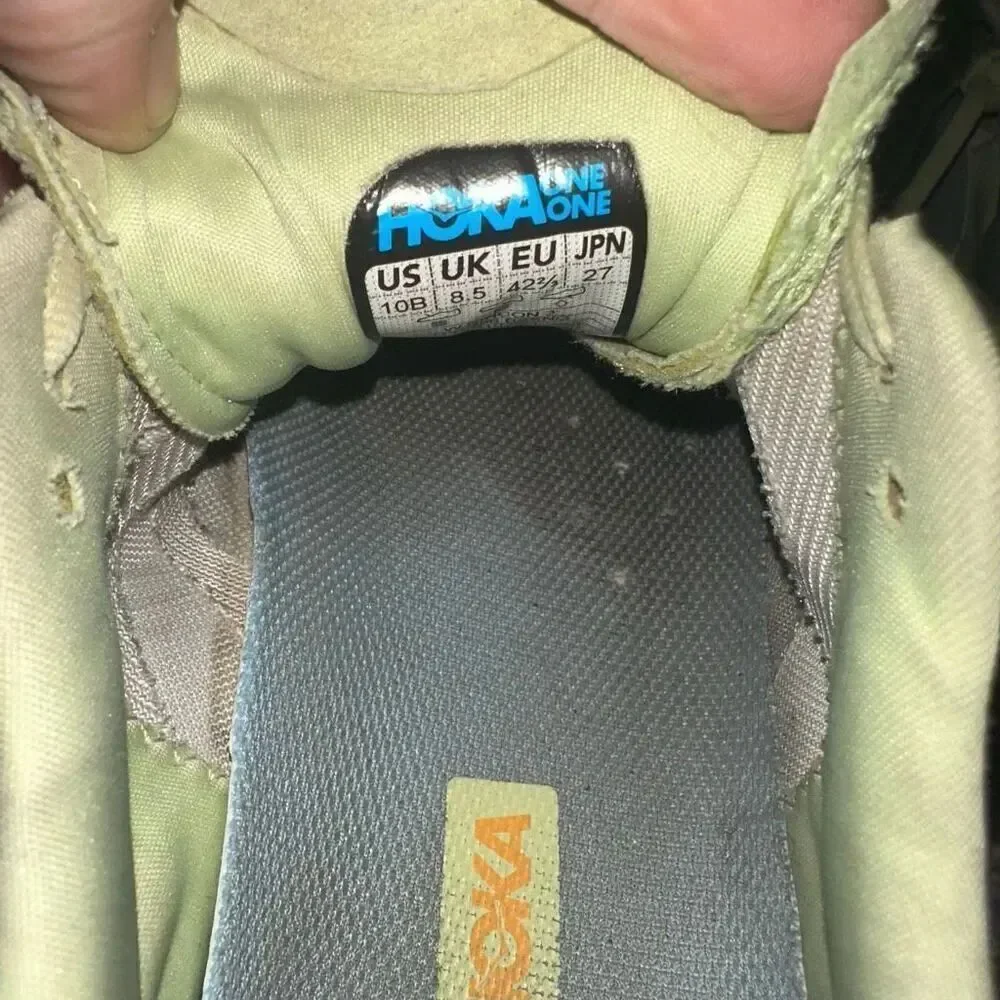 Hoka One One light green athletic running 10 sneakers